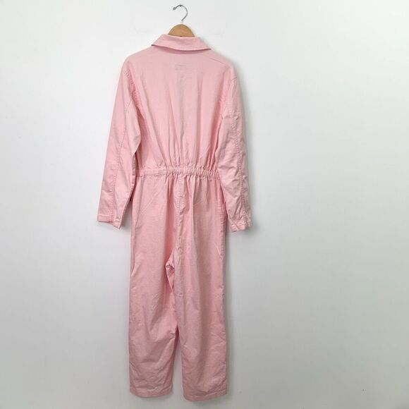 Run and Fly Women’s Pastel Pink Cotton Twill Zip Up Boiler Long Sleeve Jumpsuit - Picture 3 of 11